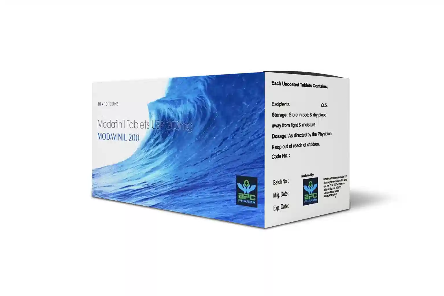 Modavinil 200mg modafinil tablets USP 200mg box packaging by ABC Pharma for wakefulness and focus support