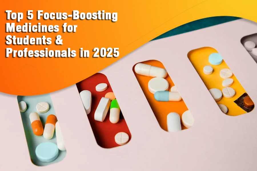 Focus-boosting medicines arranged in colorful sections for better concentration