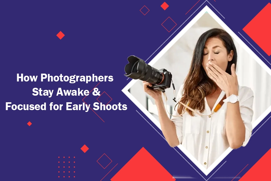 Tired photographer yawning while holding a camera