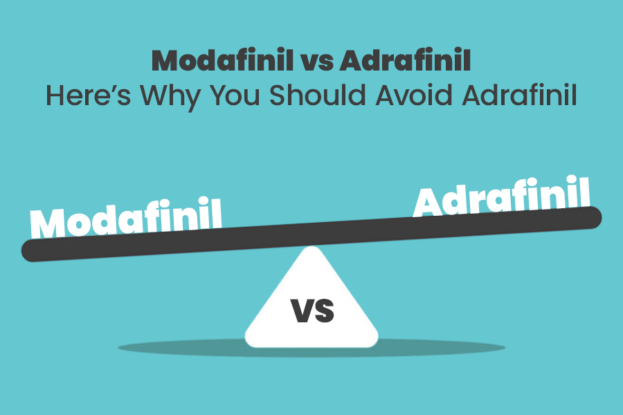 comparing Modafinil and Adrafinil on a balance scale