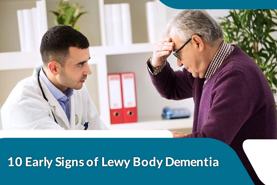 Doctor consulting with an older man experiencing symptoms associated with Lewy body dementia
